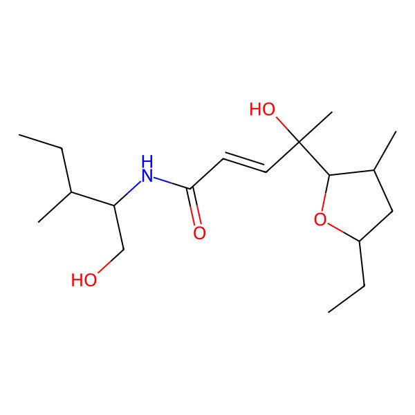 2D Structure of (E,4S)-4-[(2R,3S,5R)-5-ethyl-3-methyloxolan-2-yl]-4-hydroxy-N-[(2S,3S)-1-hydroxy-3-methylpentan-2-yl]pent-2-enamide