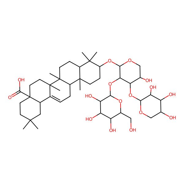 2D Structure of 10-[5-Hydroxy-3-[3,4,5-trihydroxy-6-(hydroxymethyl)oxan-2-yl]oxy-4-(3,4,5-trihydroxyoxan-2-yl)oxyoxan-2-yl]oxy-2,2,6a,6b,9,9,12a-heptamethyl-1,3,4,5,6,6a,7,8,8a,10,11,12,13,14b-tetradecahydropicene-4a-carboxylic acid