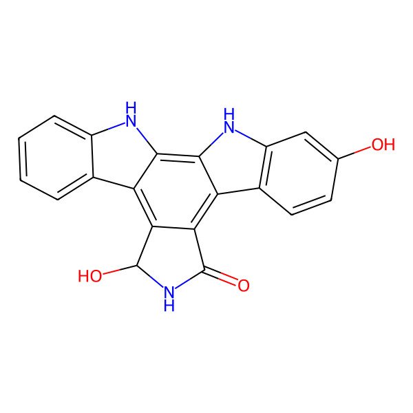 2D Structure of 6,14-Dihydroxy-3,13,23-triazahexacyclo[14.7.0.02,10.04,9.011,15.017,22]tricosa-1,4(9),5,7,10,15,17,19,21-nonaen-12-one