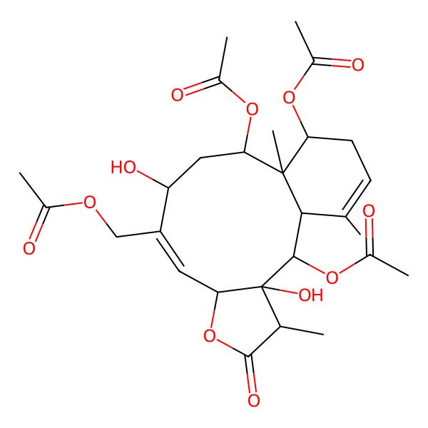 2D Structure of [(1S,2S,3R,4R,7S,8Z,10R,12S,13R,14R)-2,12,14-triacetyloxy-3,10-dihydroxy-4,13,17-trimethyl-5-oxo-6-oxatricyclo[11.4.0.03,7]heptadeca-8,16-dien-9-yl]methyl acetate
