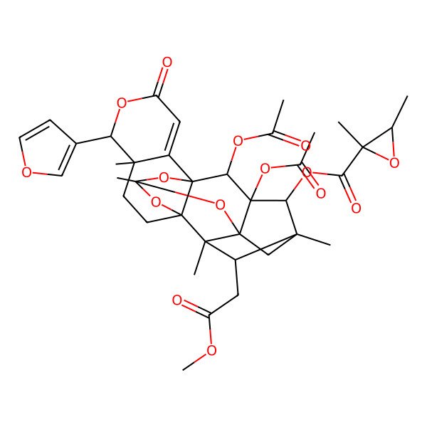 2D Structure of [(1R,6R,7R,10S,15R,16S,17S,18S,19S,20S)-19,20-diacetyloxy-6-(furan-3-yl)-16-(2-methoxy-2-oxoethyl)-7,12,15,17-tetramethyl-4-oxo-5,11,13,21-tetraoxaheptacyclo[10.8.1.114,17.01,10.02,7.010,15.014,19]docos-2-en-18-yl] 2,3-dimethyloxirane-2-carboxylate