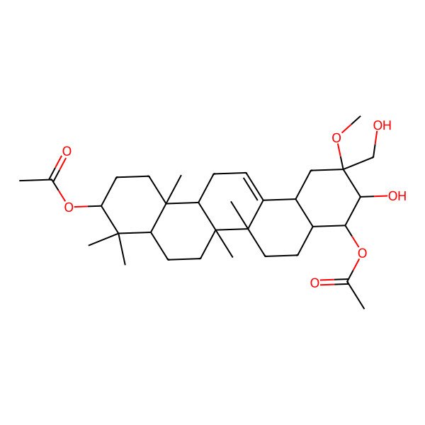 2D Structure of [(3R,4aR,6aR,6bS,8aR,9R,10R,11S,12aR,14aR,14bR)-9-acetyloxy-10-hydroxy-11-(hydroxymethyl)-11-methoxy-4,4,6a,6b,14b-pentamethyl-2,3,4a,5,6,7,8,8a,9,10,12,12a,14,14a-tetradecahydro-1H-picen-3-yl] acetate