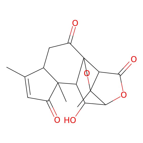 2D Structure of 9-Hydroxy-4,11,14-trimethyl-3,7-dioxapentacyclo[8.7.0.01,5.04,8.011,15]heptadec-13-ene-6,12,17-trione