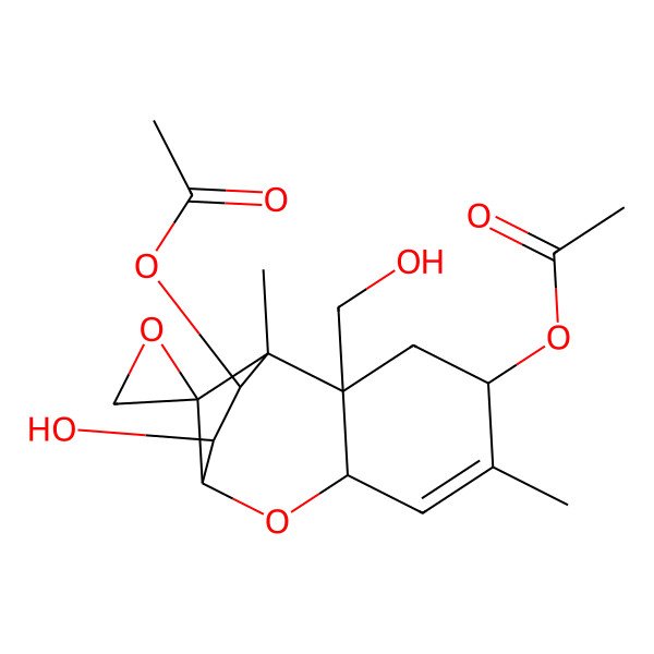 2D Structure of [(1R,2R,4S,7R,10R,11S,12S)-11-acetyloxy-10-hydroxy-2-(hydroxymethyl)-1,5-dimethylspiro[8-oxatricyclo[7.2.1.02,7]dodec-5-ene-12,2'-oxirane]-4-yl] acetate