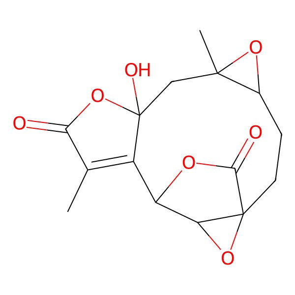 2D Structure of (1R,4S,6S,8R,13R,14R)-8-hydroxy-6,11-dimethyl-5,9,15,17-tetraoxapentacyclo[11.2.2.01,14.04,6.08,12]heptadec-11-ene-10,16-dione