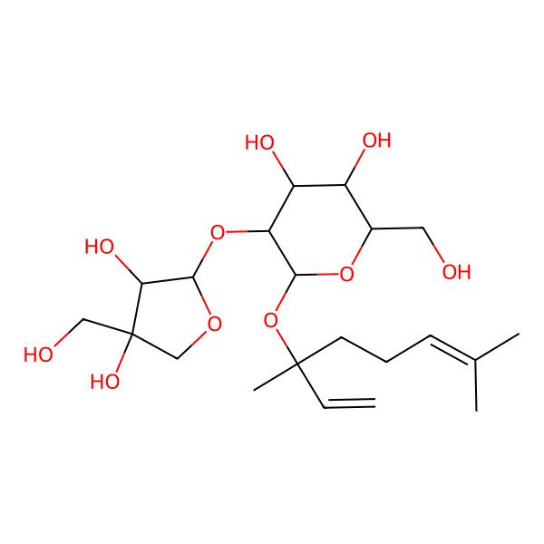 2D Structure of 5-[3,4-Dihydroxy-4-(hydroxymethyl)oxolan-2-yl]oxy-6-(3,7-dimethylocta-1,6-dien-3-yloxy)-2-(hydroxymethyl)oxane-3,4-diol