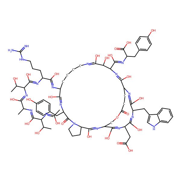 2D Structure of 2-[[[13-[[5-carbamimidamido-2-[[2-[[2-[[1,3-dihydroxy-2-(1-hydroxyethylideneamino)butylidene]amino]-1-hydroxypropylidene]amino]-1,3-dihydroxybutylidene]amino]-1-hydroxypentylidene]amino]-30-(carboxymethyl)-3,12,19,20,23,26,29,32-octahydroxy-10-[(4-hydroxyphenyl)methyl]-27-(1H-indol-3-ylmethyl)-9,35-dioxo-34-oxa-2,8,11,18,22,25,28,31-octazatricyclo[22.8.5.04,8]heptatriaconta-2,11,18,22,25,28,31-heptaen-21-yl]-hydroxymethylidene]amino]-3-(4-hydroxyphenyl)propanoic acid