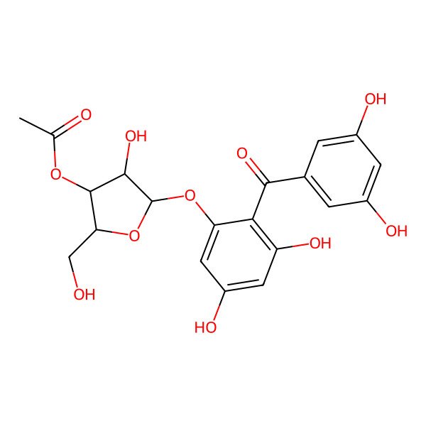 2D Structure of [(2S,3R,4R,5R)-5-[2-(3,5-dihydroxybenzoyl)-3,5-dihydroxyphenoxy]-4-hydroxy-2-(hydroxymethyl)oxolan-3-yl] acetate