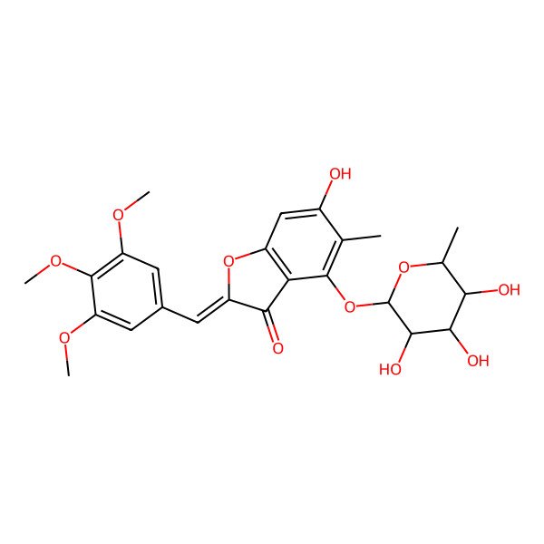 2D Structure of (2Z)-6-hydroxy-5-methyl-4-[(2S,3R,4R,5R,6S)-3,4,5-trihydroxy-6-methyloxan-2-yl]oxy-2-[(3,4,5-trimethoxyphenyl)methylidene]-1-benzofuran-3-one