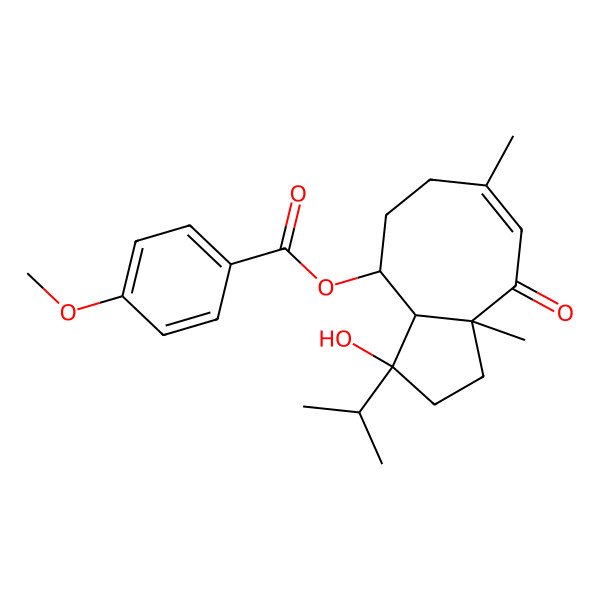 2D Structure of [(1R,3aS,9S,9aS)-1-hydroxy-3a,6-dimethyl-4-oxo-1-propan-2-yl-2,3,7,8,9,9a-hexahydrocyclopenta[8]annulen-9-yl] 4-methoxybenzoate