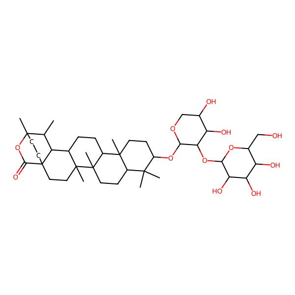 2D Structure of (1R,4R,5R,8R,10S,13R,14R,17R,18S,19S,20S)-10-[(2S,3R,4S,5S)-4,5-dihydroxy-3-[(2S,3R,4S,5S,6R)-3,4,5-trihydroxy-6-(hydroxymethyl)oxan-2-yl]oxyoxan-2-yl]oxy-4,5,9,9,13,19,20-heptamethyl-21-oxahexacyclo[18.2.2.01,18.04,17.05,14.08,13]tetracosan-22-one