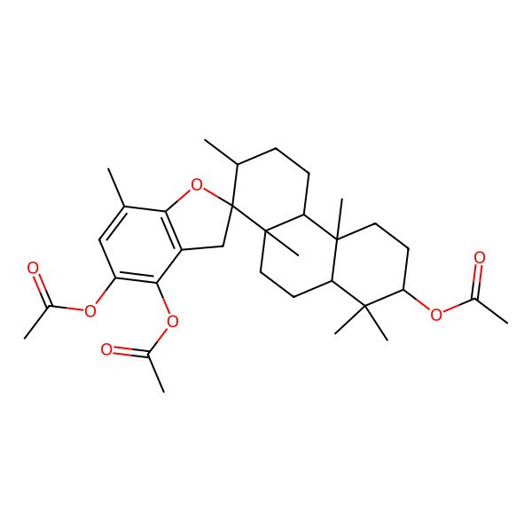 2D Structure of (4',5'-diacetyloxy-1,1,4a,7,7',8a-hexamethylspiro[2,3,4,4b,5,6,7,9,10,10a-decahydrophenanthrene-8,2'-3H-1-benzofuran]-2-yl) acetate