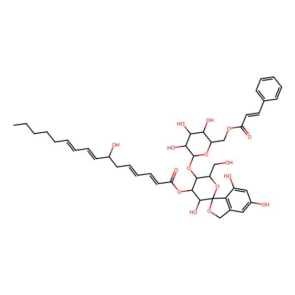 2D Structure of [3',4,6-trihydroxy-6'-(hydroxymethyl)-5'-[3,4,5-trihydroxy-6-(3-phenylprop-2-enoyloxymethyl)oxan-2-yl]oxyspiro[1H-2-benzofuran-3,2'-oxane]-4'-yl] 7-hydroxyhexadeca-2,4,8,10-tetraenoate