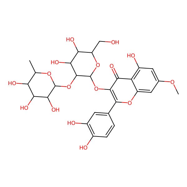 2D Structure of 3-[4,5-Dihydroxy-6-(hydroxymethyl)-3-(3,4,5-trihydroxy-6-methyloxan-2-yl)oxyoxan-2-yl]oxy-2-(3,4-dihydroxyphenyl)-5-hydroxy-7-methoxychromen-4-one
