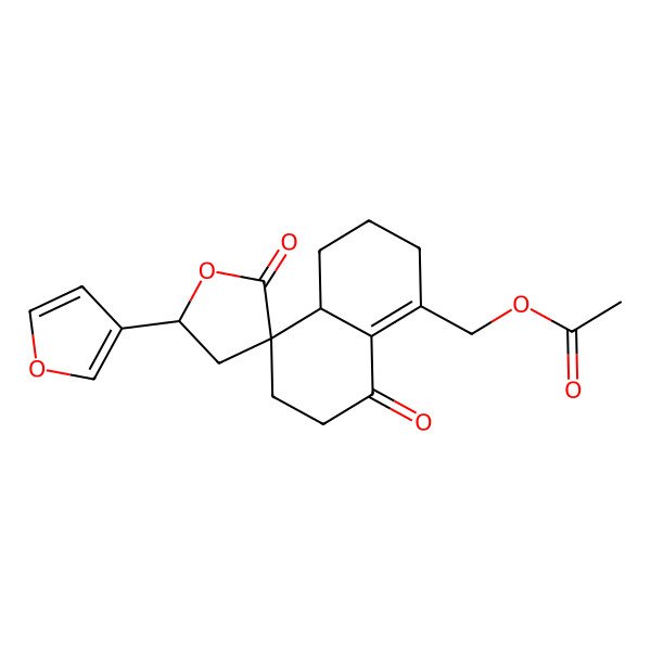 2D Structure of [(4aS,5R,5'S)-5'-(furan-3-yl)-2',8-dioxospiro[2,3,4,4a,6,7-hexahydronaphthalene-5,3'-oxolane]-1-yl]methyl acetate