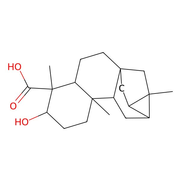 2D Structure of (1S,4S,5S,6R,9S,10R,12R,13R,14S)-6-hydroxy-5,9,13-trimethylpentacyclo[11.2.1.01,10.04,9.012,14]hexadecane-5-carboxylic acid