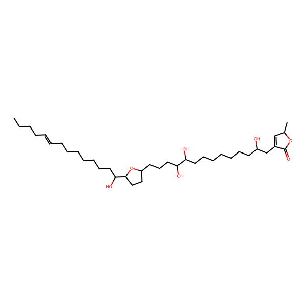 2D Structure of (2S)-2-methyl-4-[(2R,10R,11R)-2,10,11-trihydroxy-14-[(2S,5R)-5-[(E,1S)-1-hydroxytetradec-9-enyl]oxolan-2-yl]tetradecyl]-2H-furan-5-one