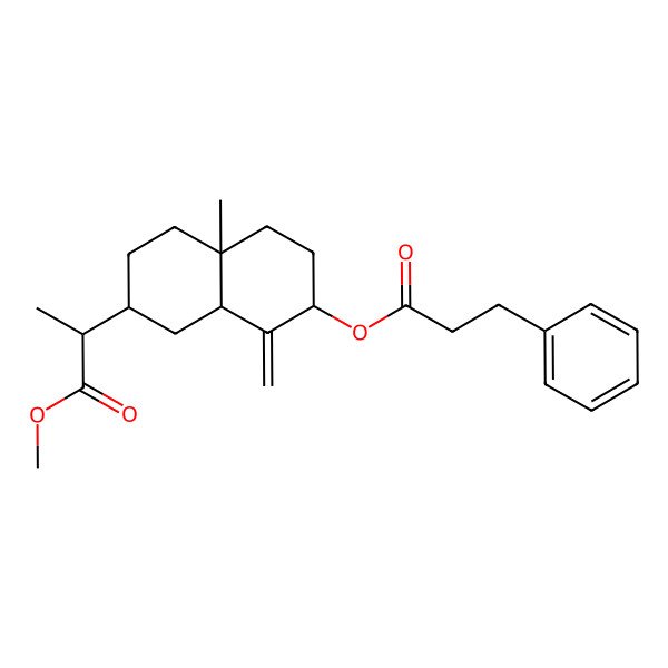 2D Structure of Methyl 2-[4a-methyl-8-methylidene-7-(3-phenylpropanoyloxy)-1,2,3,4,5,6,7,8a-octahydronaphthalen-2-yl]propanoate