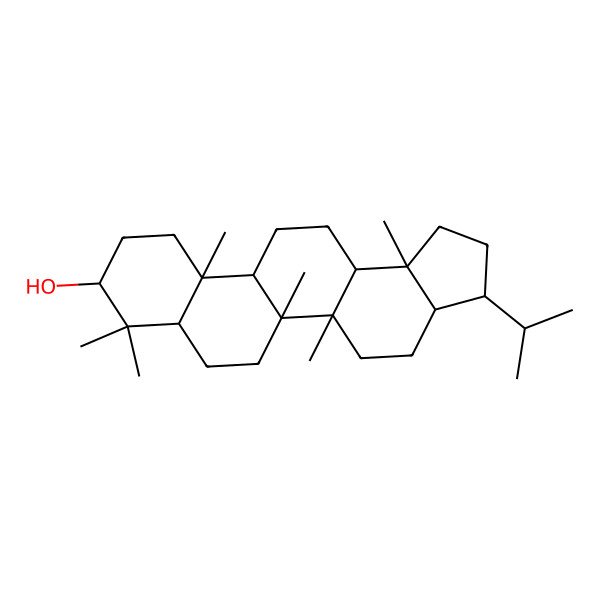 2D Structure of 5a,5b,8,8,11a,13b-Hexamethyl-3-propan-2-yl-1,2,3,3a,4,5,6,7,7a,9,10,11,11b,12,13,13a-hexadecahydrocyclopenta[a]chrysen-9-ol