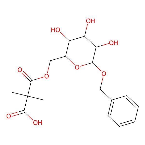 2D Structure of 2,2-dimethyl-3-oxo-3-[[(2R,3S,4S,5R,6R)-3,4,5-trihydroxy-6-phenylmethoxyoxan-2-yl]methoxy]propanoic acid