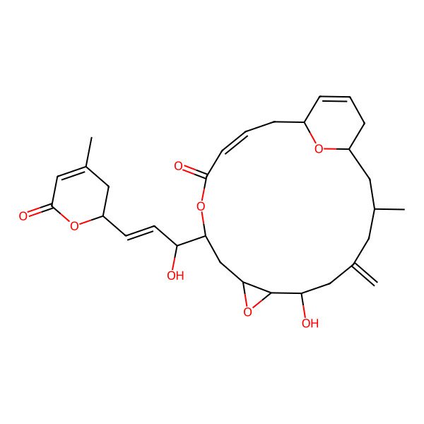 2D Structure of (1R,3S,7S,8S,10S,12S,15Z,18R)-7-hydroxy-12-[(E,1S)-1-hydroxy-3-[(2S)-4-methyl-6-oxo-2,3-dihydropyran-2-yl]prop-2-enyl]-3-methyl-5-methylidene-9,13,22-trioxatricyclo[16.3.1.08,10]docosa-15,19-dien-14-one