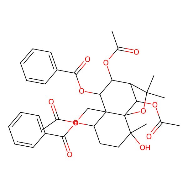 2D Structure of [(1R,2R,5R,6R,7R,8R,9S,12S)-8,12-diacetyloxy-6-(acetyloxymethyl)-7-benzoyloxy-2-hydroxy-2,10,10-trimethyl-11-oxatricyclo[7.2.1.01,6]dodecan-5-yl] benzoate