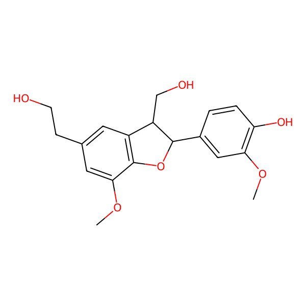 2D Structure of 4-[(2R,3R)-5-(2-hydroxyethyl)-3-(hydroxymethyl)-7-methoxy-2,3-dihydro-1-benzofuran-2-yl]-2-methoxyphenol
