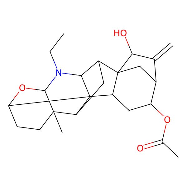 2D Structure of [(1R,2R,4S,5R,8S,10R,12R,13S,14R,16R,17R,19R)-11-ethyl-19-hydroxy-5-methyl-18-methylidene-9-oxa-11-azaheptacyclo[15.2.1.01,14.02,12.04,13.05,10.08,13]icosan-16-yl] acetate