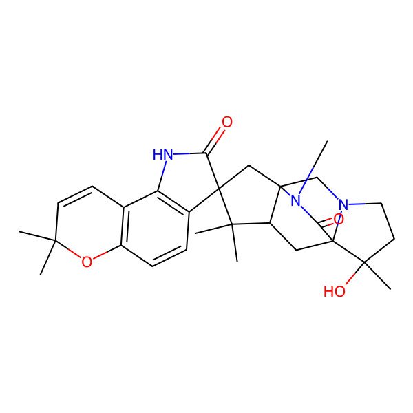 2D Structure of (1'R,3R,6'R,7'R,9'S)-6'-hydroxy-6',7,7,10',10',13'-hexamethylspiro[1H-pyrano[2,3-g]indole-3,11'-3,13-diazatetracyclo[5.5.2.01,9.03,7]tetradecane]-2,14'-dione
