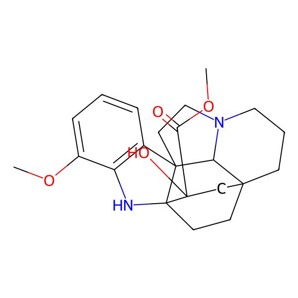 2D Structure of Methyl 18-hydroxy-4-methoxy-2,12-diazahexacyclo[14.2.2.19,12.01,9.03,8.016,21]henicosa-3(8),4,6-triene-18-carboxylate