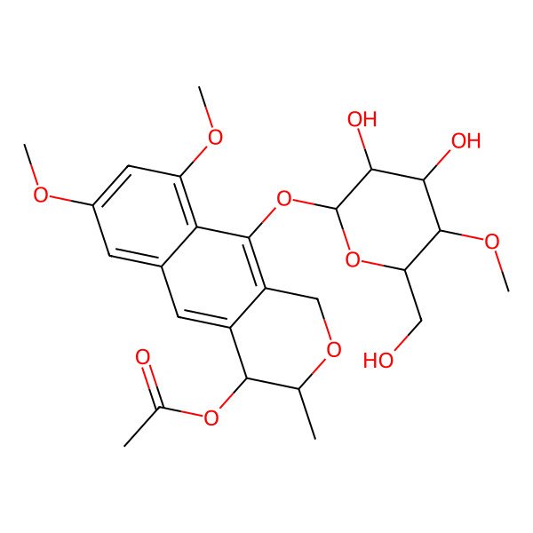 2D Structure of [(3S,4S)-10-[3,4-dihydroxy-6-(hydroxymethyl)-5-methoxyoxan-2-yl]oxy-7,9-dimethoxy-3-methyl-3,4-dihydro-1H-benzo[g]isochromen-4-yl] acetate