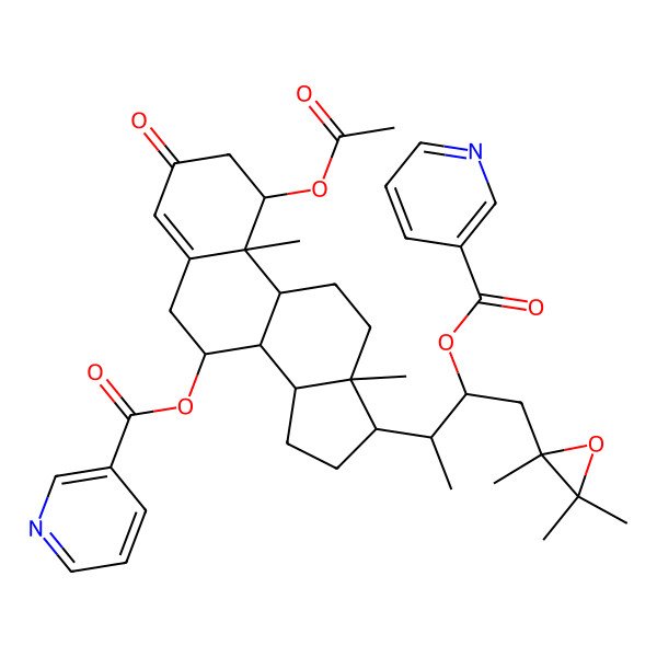 2D Structure of [(1S,7R,8S,9S,10R,13R,14S,17R)-1-acetyloxy-10,13-dimethyl-3-oxo-17-[(2S,3R)-3-(pyridine-3-carbonyloxy)-4-[(2S)-2,3,3-trimethyloxiran-2-yl]butan-2-yl]-1,2,6,7,8,9,11,12,14,15,16,17-dodecahydrocyclopenta[a]phenanthren-7-yl] pyridine-3-carboxylate
