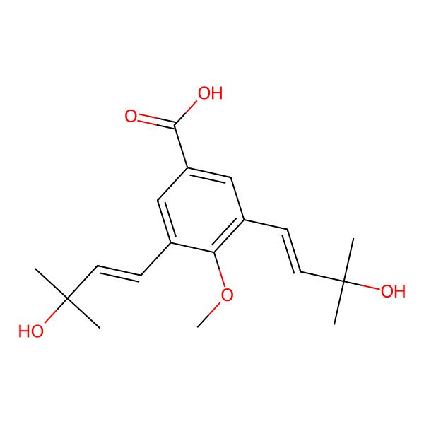 2D Structure of 3,5-Bis(3-hydroxy-3-methylbut-1-enyl)-4-methoxybenzoic acid