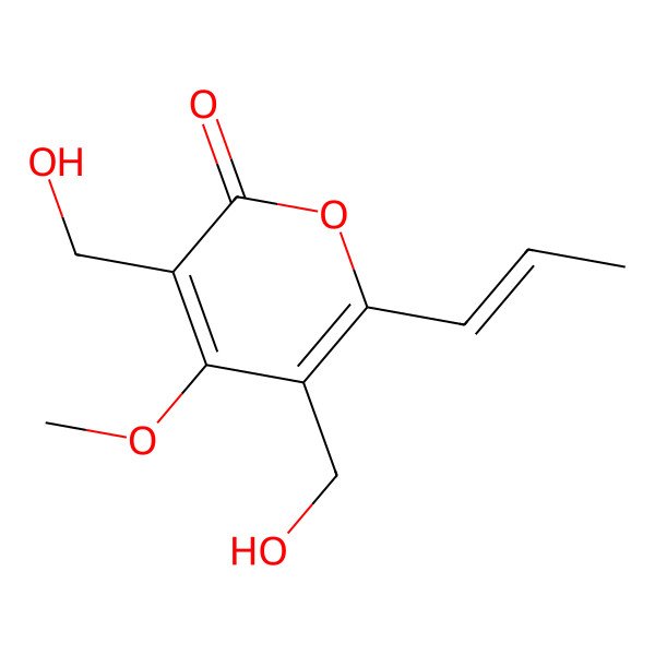 2D Structure of 3,5-Bis(hydroxymethyl)-4-methoxy-6-prop-1-enylpyran-2-one