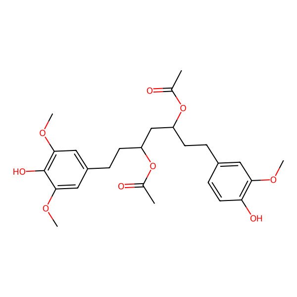 2D Structure of 3,5-Diacetoxy-1-(4-hydroxy-3,5-dimethoxyphenyl)-7-(4-hydroxy-3-methoxyphenyl)heptane 2D Structure of 3,5-Diacetoxy-1-(4-hydroxy-3,5-dimethoxyphenyl)-7-(4-hydroxy-3-methoxyphenyl)heptane