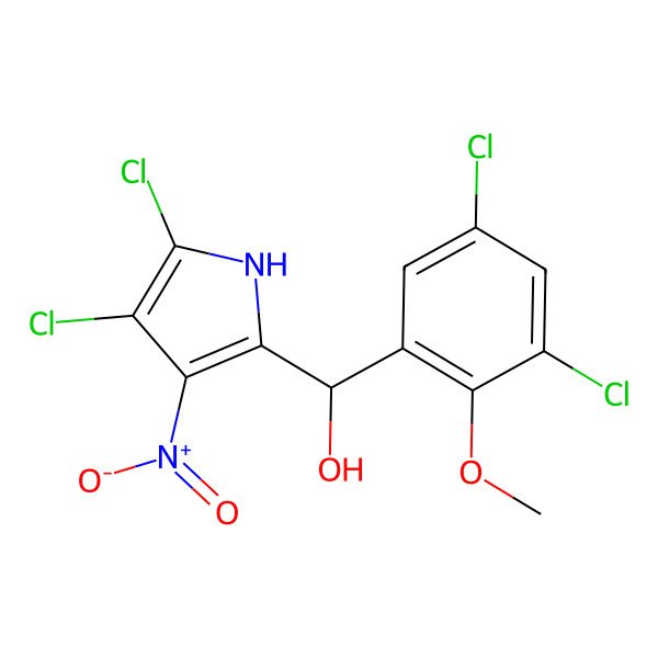 2D Structure of (3,5-dichloro-2-methoxyphenyl)-(4,5-dichloro-3-nitro-1H-pyrrol-2-yl)methanol