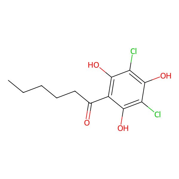 2D Structure of (3,5-Dichloro-2,4,6-trihydroxyphenyl)hexan-1-one