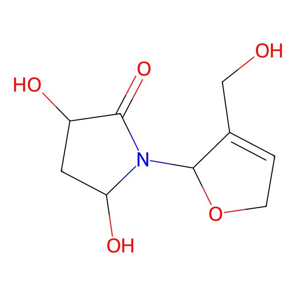 2D Structure of 3,5-Dihydroxy-1-[3-(hydroxymethyl)-2,5-dihydrofuran-2-yl]pyrrolidin-2-one