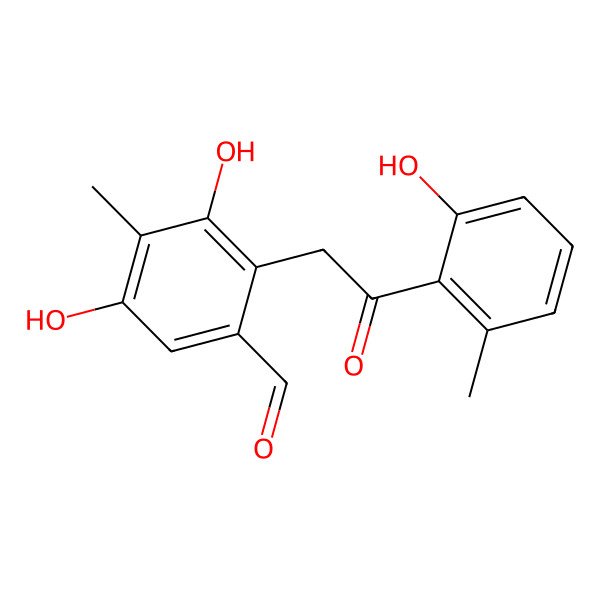 2D Structure of 3,5-Dihydroxy-2-(2-(2-hydroxy-6-methylphenyl)-2-oxoethyl)-4-methylbenzaldehyde