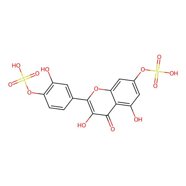 2D Structure of [3,5-Dihydroxy-2-(3-hydroxy-4-sulfooxyphenyl)-4-oxochromen-7-yl] hydrogen sulfate