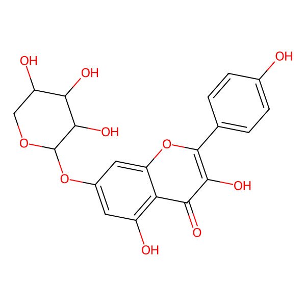 2D Structure of 3,5-dihydroxy-2-(4-hydroxyphenyl)-7-[(2R,3S,4R,5R)-3,4,5-trihydroxyoxan-2-yl]oxychromen-4-one