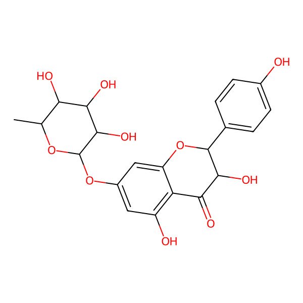 2D Structure of 3,5-Dihydroxy-2-(4-hydroxyphenyl)-7-(3,4,5-trihydroxy-6-methyloxan-2-yl)oxy-2,3-dihydrochromen-4-one 2D Structure of 3,5-Dihydroxy-2-(4-hydroxyphenyl)-7-(3,4,5-trihydroxy-6-methyloxan-2-yl)oxy-2,3-dihydrochromen-4-one
