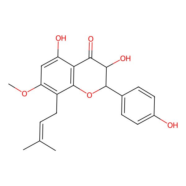 2D Structure of 3,5-Dihydroxy-2-(4-hydroxyphenyl)-7-methoxy-8-(3-methylbut-2-enyl)-2,3-dihydrochromen-4-one