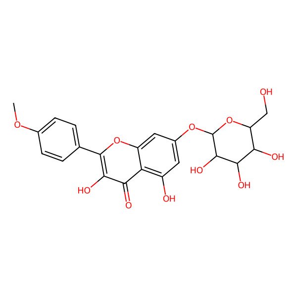 2D Structure of 3,5-Dihydroxy-2-(4-methoxyphenyl)-7-[3,4,5-trihydroxy-6-(hydroxymethyl)oxan-2-yl]oxychromen-4-one