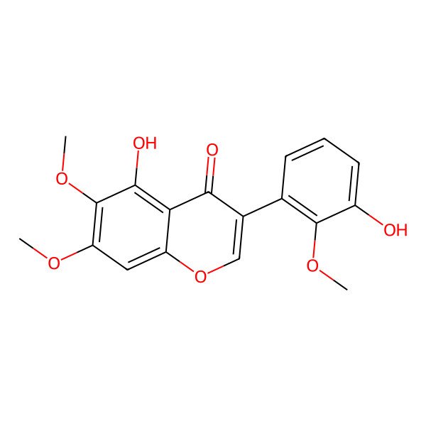 2D Structure of 5-Hydroxy-3-(3-hydroxy-2-methoxyphenyl)-6,7-dimethoxychromen-4-one