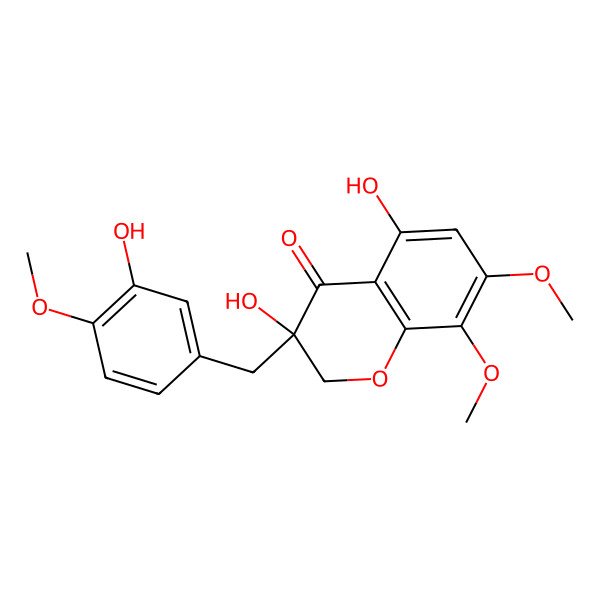 2D Structure of 3,5-dihydroxy-3-[(3-hydroxy-4-methoxyphenyl)methyl]-7,8-dimethoxy-2H-chromen-4-one