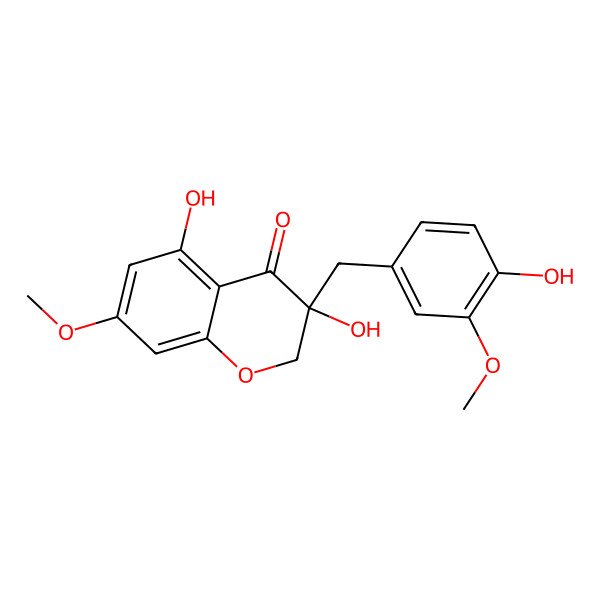 2D Structure of 3,5-dihydroxy-3-[(4-hydroxy-3-methoxyphenyl)methyl]-7-methoxy-2H-chromen-4-one