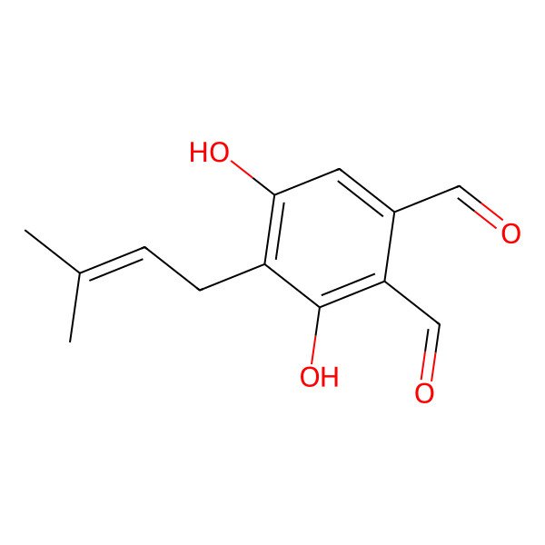 2D Structure of 3,5-Dihydroxy-4-(3-methylbut-2-enyl)benzene-1,2-dicarbaldehyde
