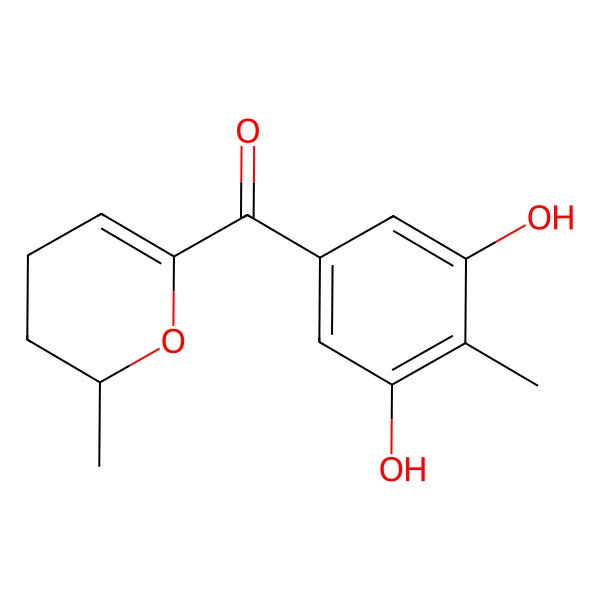 2D Structure of (3,5-dihydroxy-4-methylphenyl)-(2-methyl-3,4-dihydro-2H-pyran-6-yl)methanone