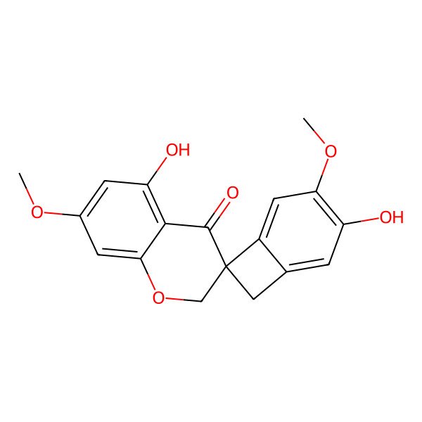 2D Structure of 3',5-dihydroxy-4',7-dimethoxyspiro[2H-chromene-3,7'-bicyclo[4.2.0]octa-1,3,5-triene]-4-one
